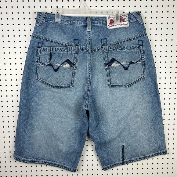 Rocawear Baggy Wide‎ Leg Jorts Jean Shorts Size 38 JNCO Style Skate Y2K Stitched - Picture 1 of 8